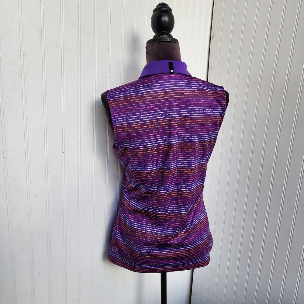 Puma Golf Sleeveless Polo Shirt Purple Striped Athletic DryCELL Top Womens Sz M - Picture 6 of 14